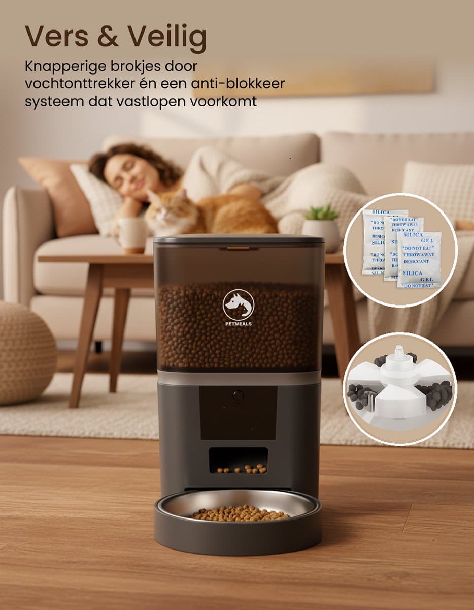 PetMeals® SmartFeed Pro - Automatische Voerbak - WiFi & App Bediening - 6L Inhoud - Voor Katten & Honden - Zwart thumbnail 4