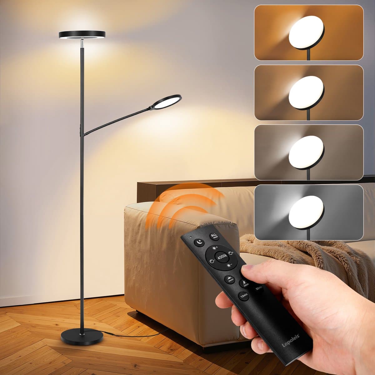 Lopoleis® LED Vloerlamp Woonkamer, slaapkamer, bureaulamp – Vloerlamp Dimbaar en Kantelbaar – Met afstandsbediening – Staande LED-lamp – Minimalistische Staande Lamp – 3000-6000K thumbnail 4