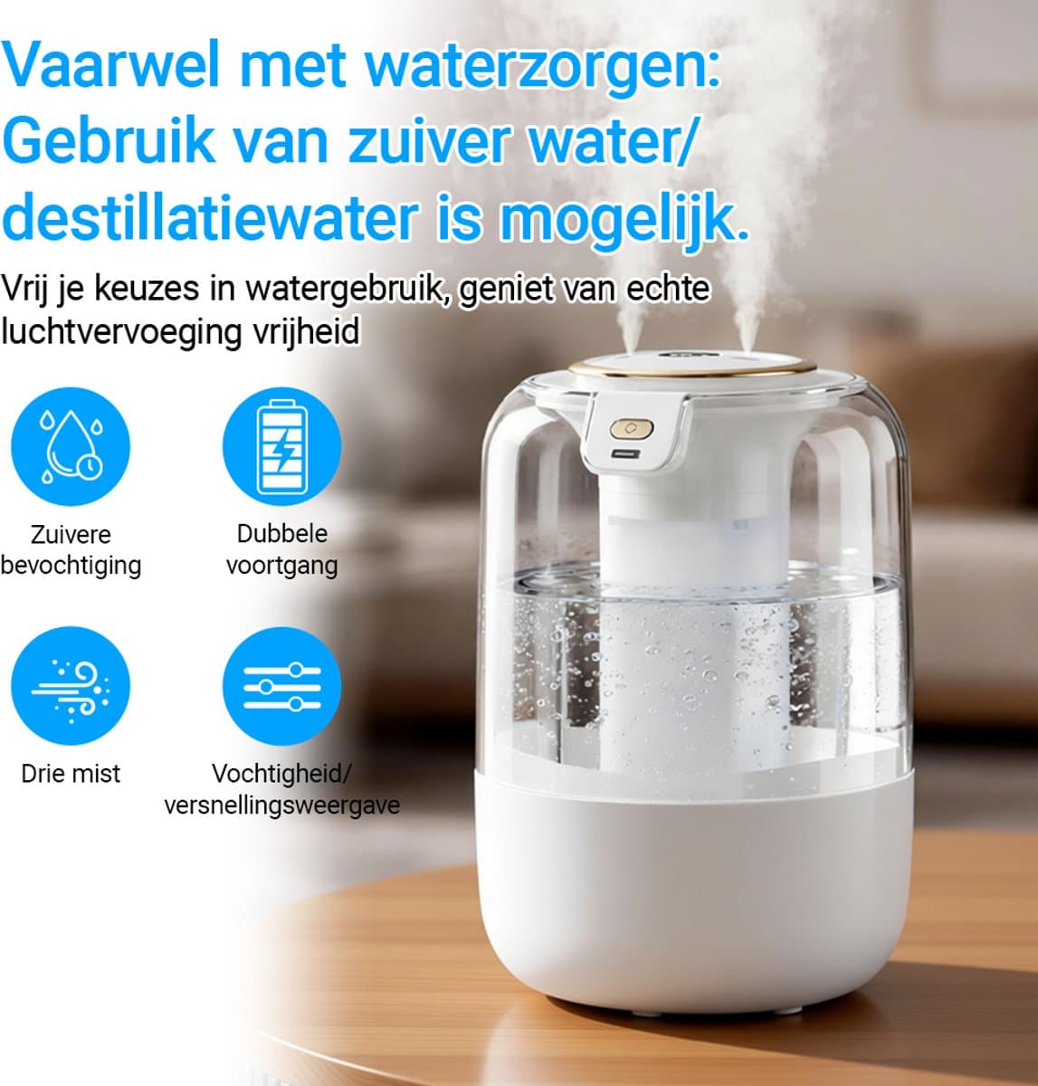 Luchtbevochtiger met aromatherapie-Air Humidifier-Stille luchtbevochtiger voor Woonkamer, Kantoor, Babykamer, Slaapkamer-Aromatherapie-LED Sfeerverlichting-2L-40m2 thumbnail 4