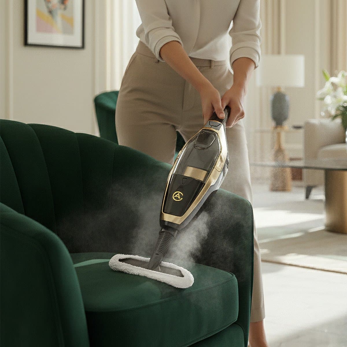 AG Stoomreiniger – 10-in-1 Steam Cleaner – Handstomer – Kledingstomer – Handstoomreiniger – Dieptereiniging voor Vloeren, Badkamer, Tegels, Ramen & Textiel – Vlekkenreiniger – 1500W – 115°C – Inclusief 13 Accessoires – Black Gold Edition thumbnail 6