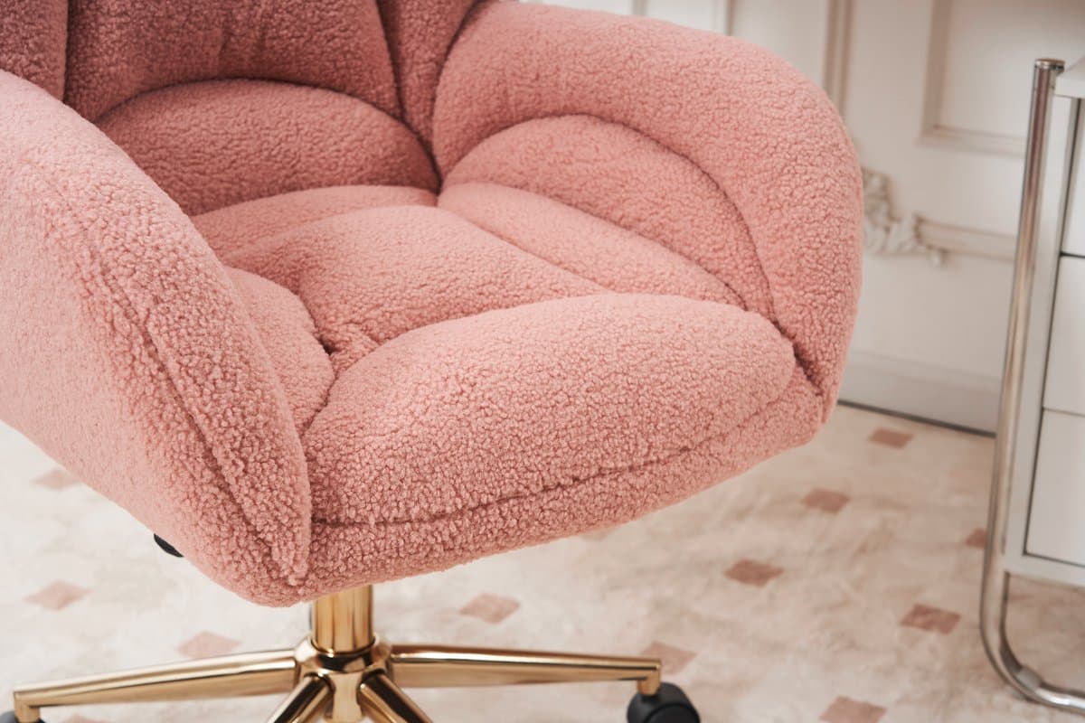 STILVORA Bureaustoel – Draaibare Kantoorstoel – Hoogteverstelbaar Met Gouden Poten – Ergonomische Comfortabele Zitting Voor Home-Office En Thuiswerk – Teddy Stof – Roze thumbnail 7