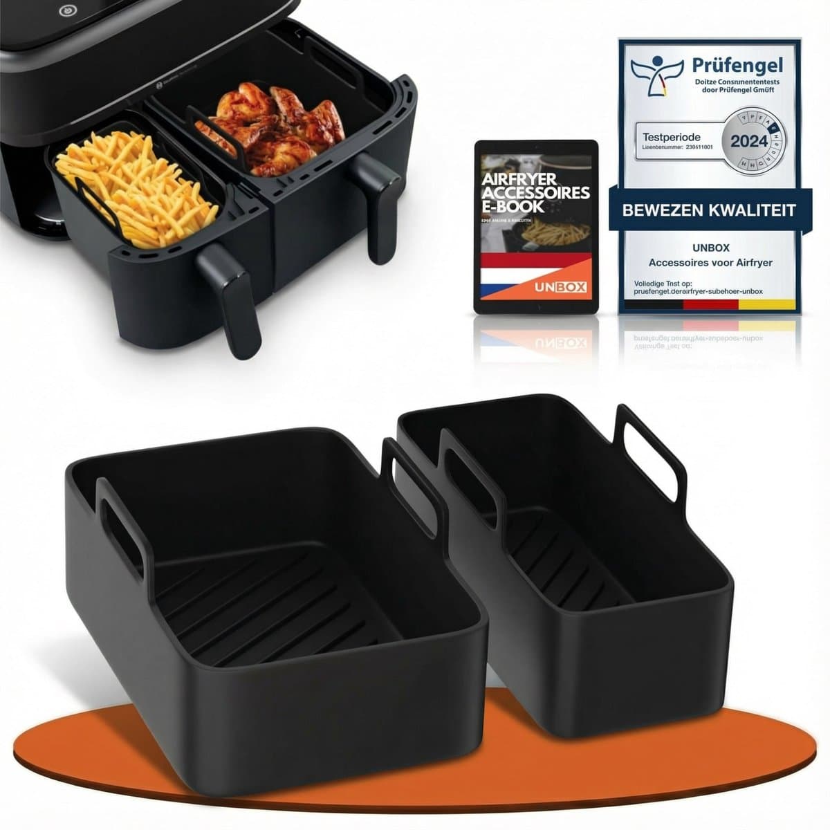 UNBOX Airfryer Siliconen Bakjes - Accessoires voor Dubbele Airfryer zoals Philips Airfryer 3000 series - Tefal Easy Fry Dual XXL - Airfryer Accessoires - Airfryer Bakpapier - Airfryer Mandje