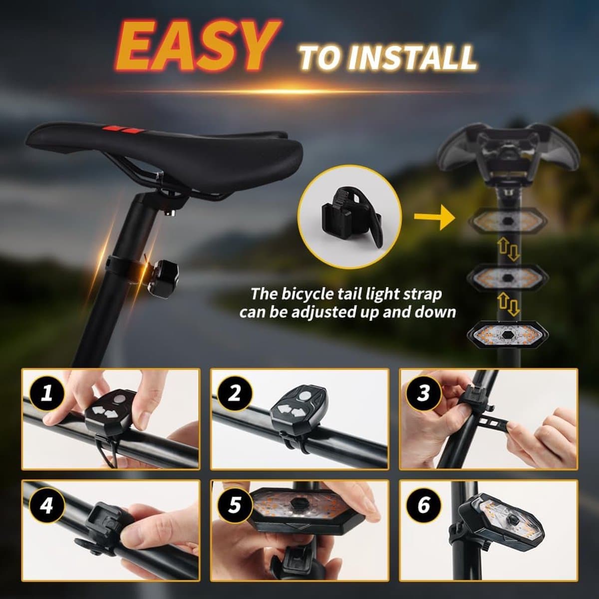 Fietsachterlicht draadloos met richtingaanwijzers - USB oplaadbaar thumbnail 6