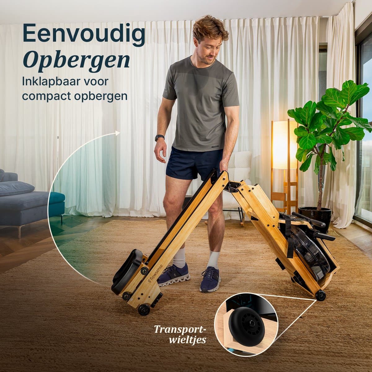 Flowsense RowForge Roeimachine Inklapbaar Waterweerstand Roeiapparaat - Roeitrainer Hout - Roeitrainers - Max 140KG thumbnail 4