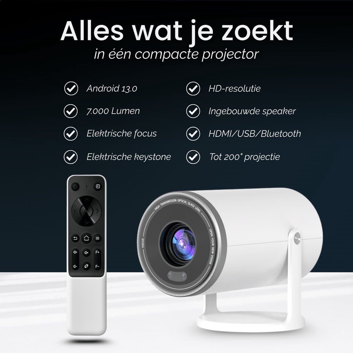 Chesto Mini Beamer Full HD Android 12.0 – 7.000 Lumen – Elektrische focus – Compact & Lichtgewicht – WiFi 6 - Bluetooth 5.4 - Streamen vanaf je telefoon met wifi thumbnail 4