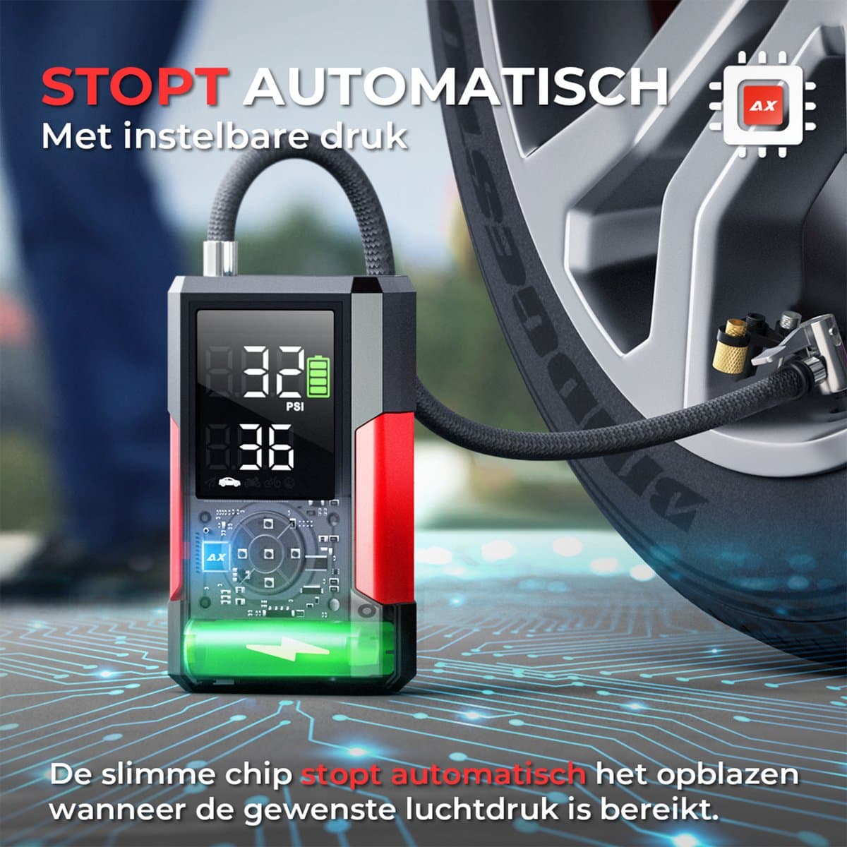 AutoXtreme Mini Compressor Bandenpomp – Air-200 – Luchtcompressor & Elektrische Fietspomp met Drukmeter – Voor Auto, Fiets, Motor & Ballen thumbnail 7