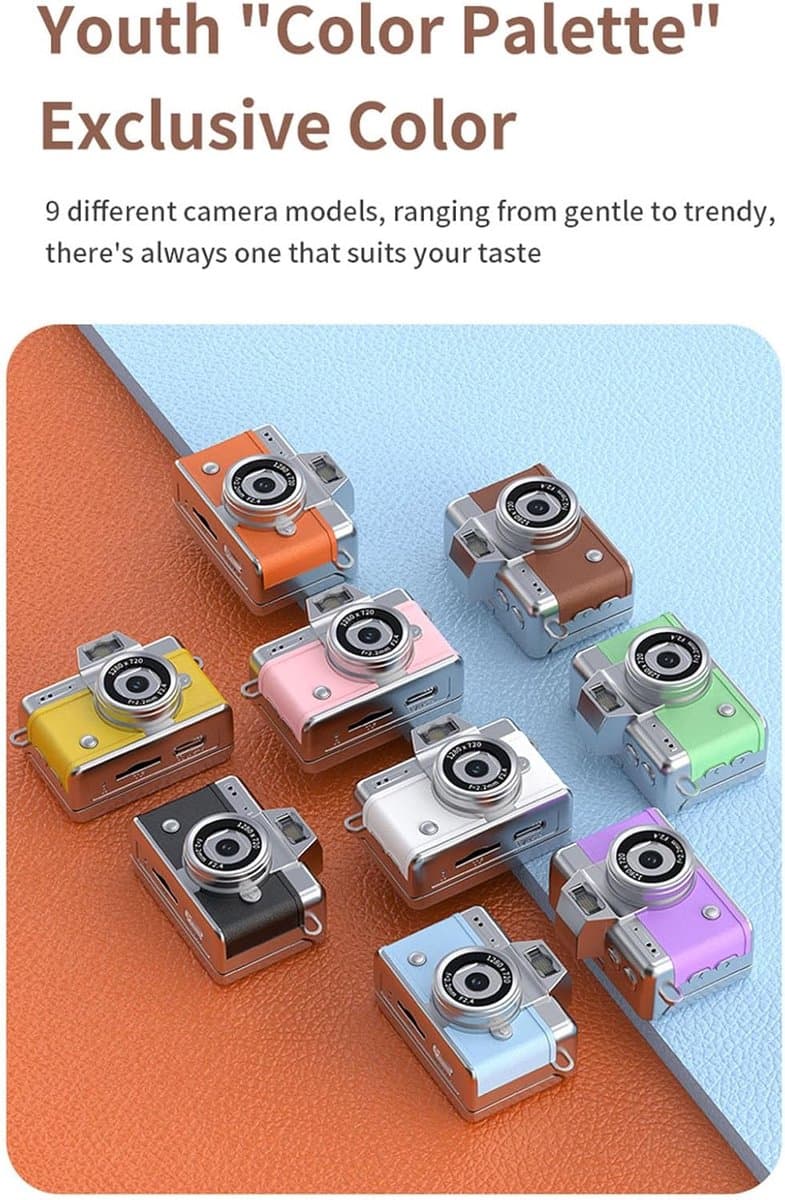 Mini sleutelhanger camera - 1080P digitale camera met 64GB TF-kaart, compact gadget voor kinderen en volwassenen, ideaal verzamelobject en cadeau voor reizen, verjaardagen en als klein cadeautje - Roze thumbnail 4