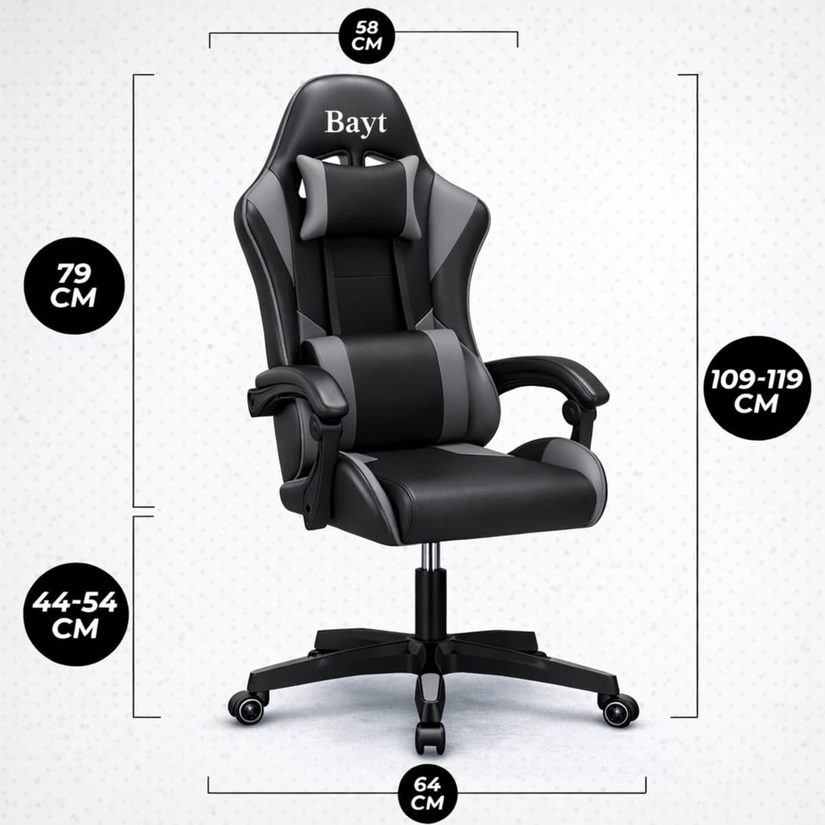 Bayt Gamestoel - Gaming Chair - Gamingstoel - Ergonomische Bureaustoel - Zwart - Verstelbaar thumbnail 4