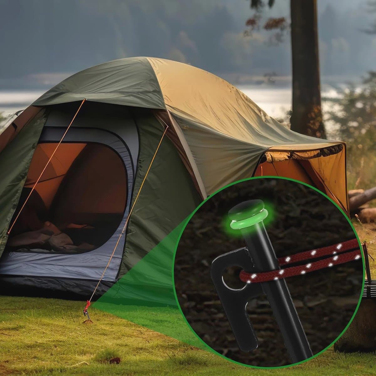 6 stuks stormbestendige tentharingen met lichtring en reflectortouw voor camping en outdoor thumbnail 3