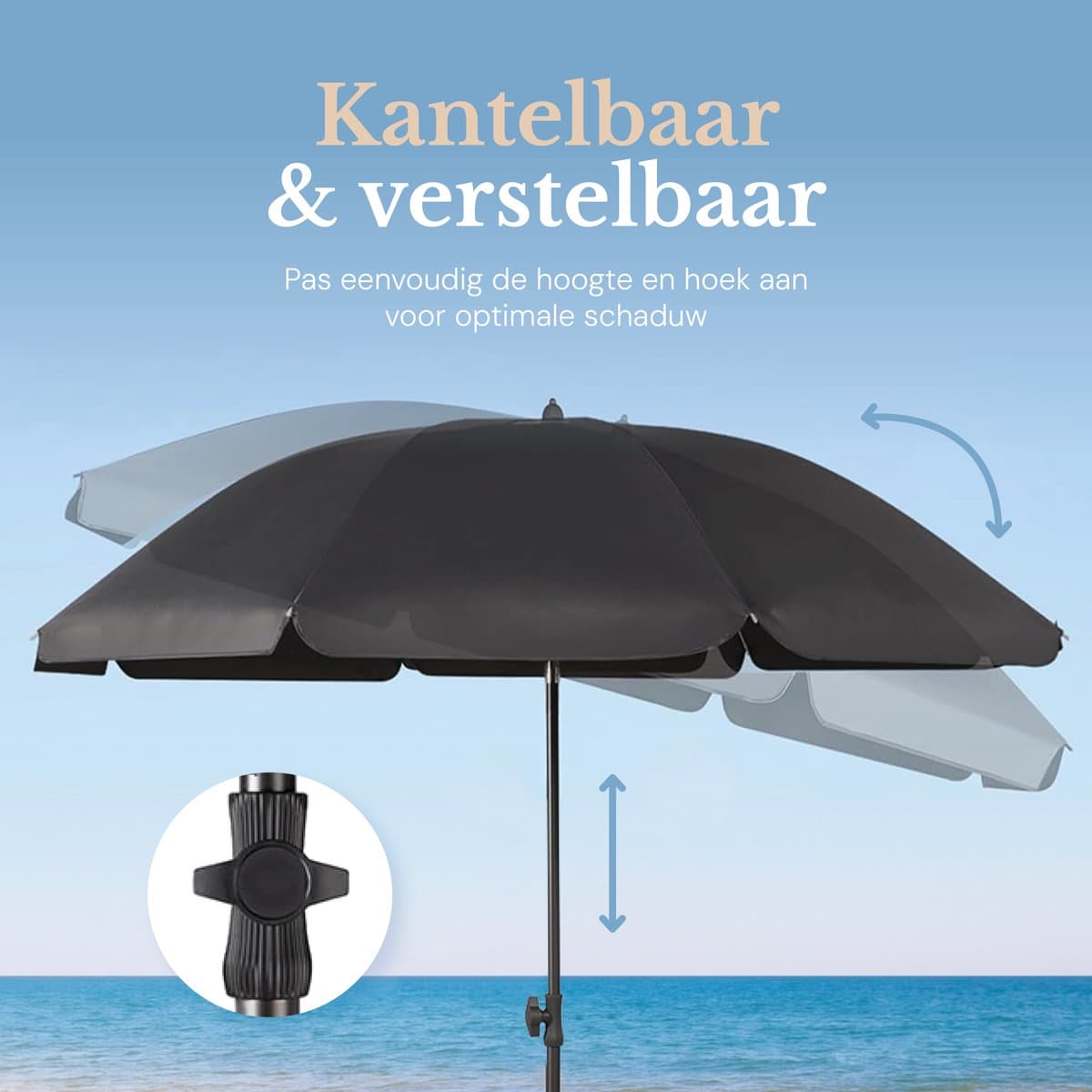 O’DADDY® Parasol Set – Kantelbaar & Verstelbaar – Waterdicht – UV-Bestendig – Met Grondboor & Draagtas – Strand, Tuin & Balkon – 180 cm – Donker Grijs thumbnail 8