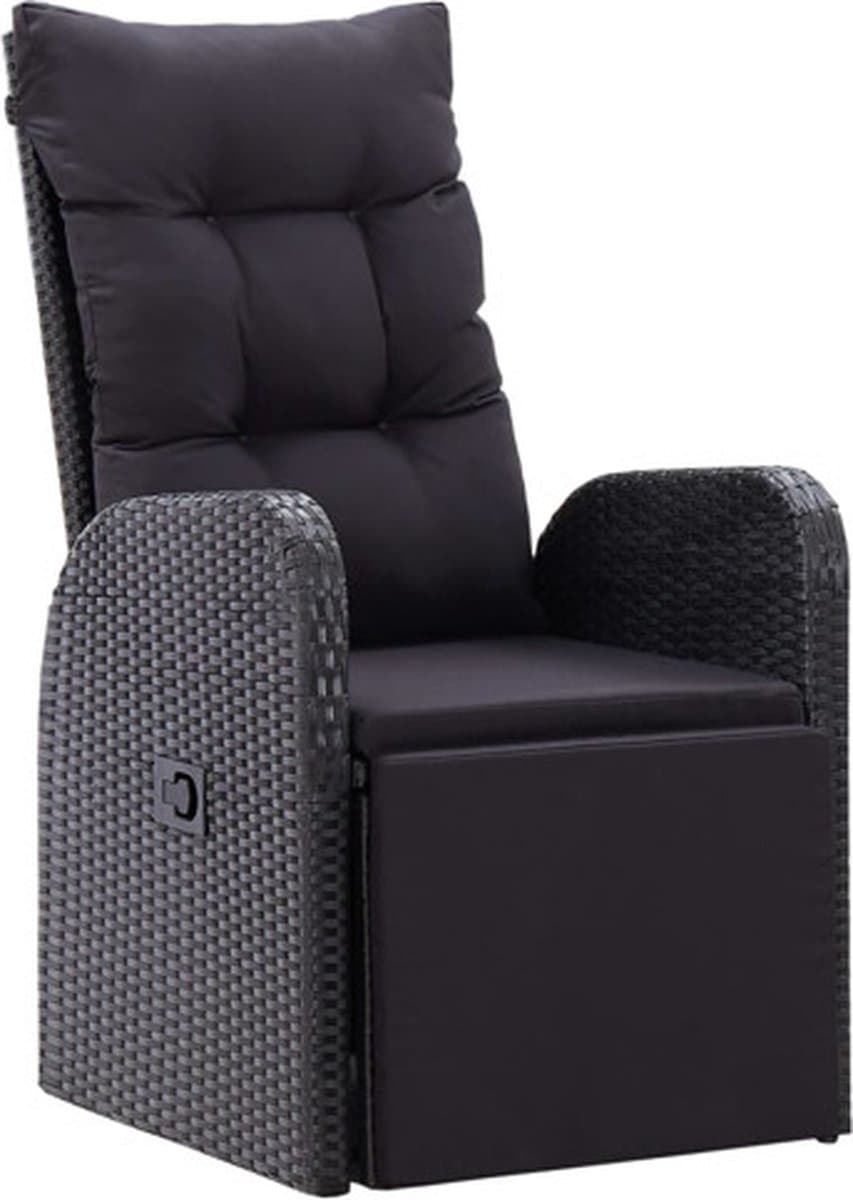 vidaXL - Tuinstoel - verstelbaar - met - kussen - poly - rattan - zwart