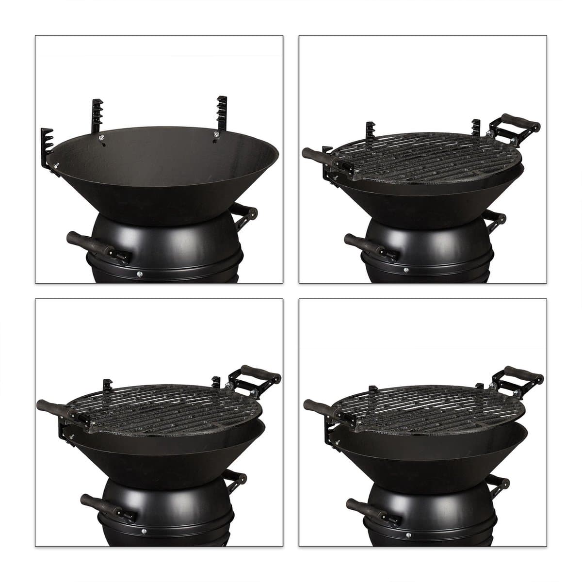 houtskool barbecue - gietijzer en staal - hoogte verstelbaar - draagbaar - rooster Ø 35 cm - zwart thumbnail 7