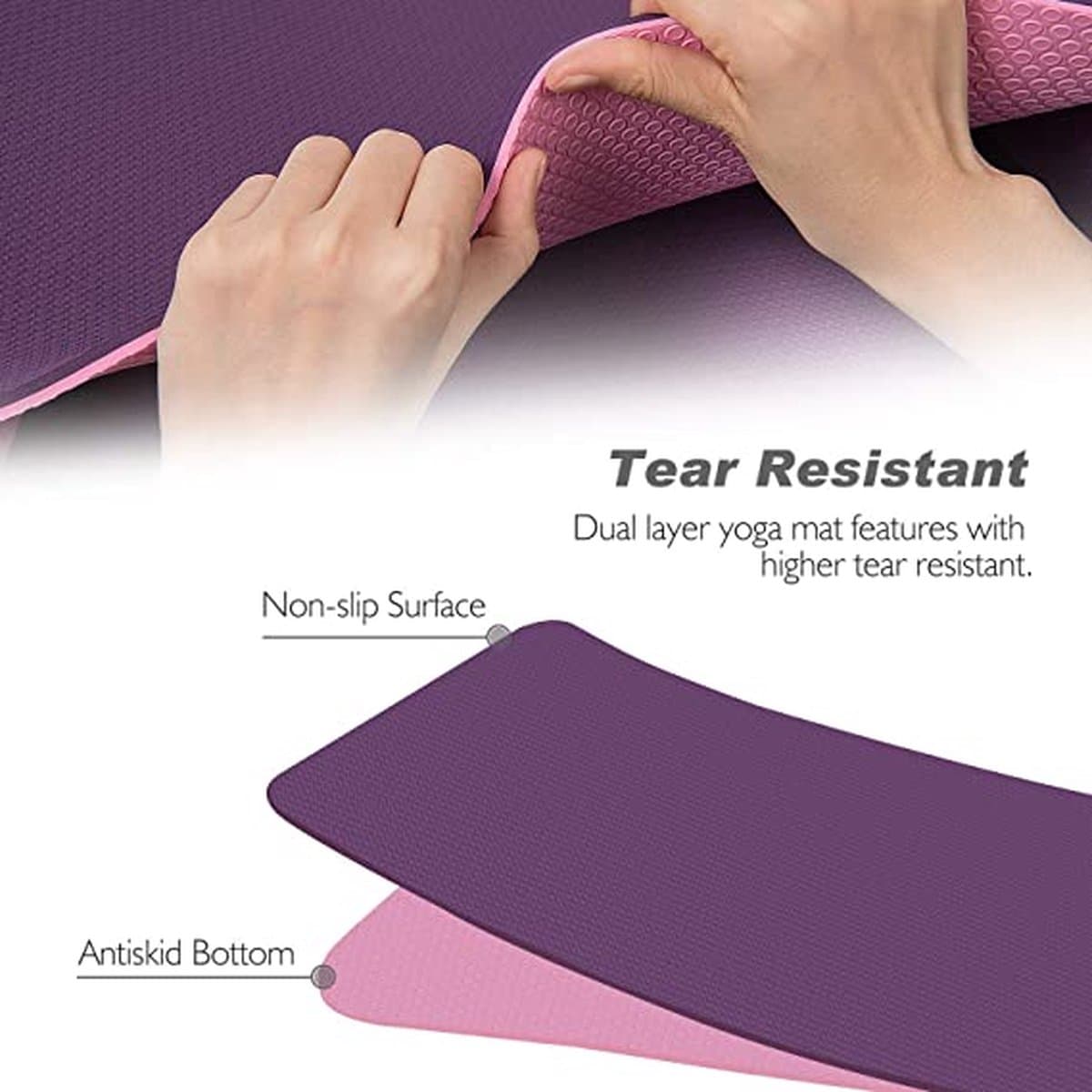 Bobbel Home - Premium Yoga mat - Anti slip -Extra dik - Inclusief Draagtas - Fitness - Pilates mat - Sport Mat - 183 x 60 cm - Roze thumbnail 5