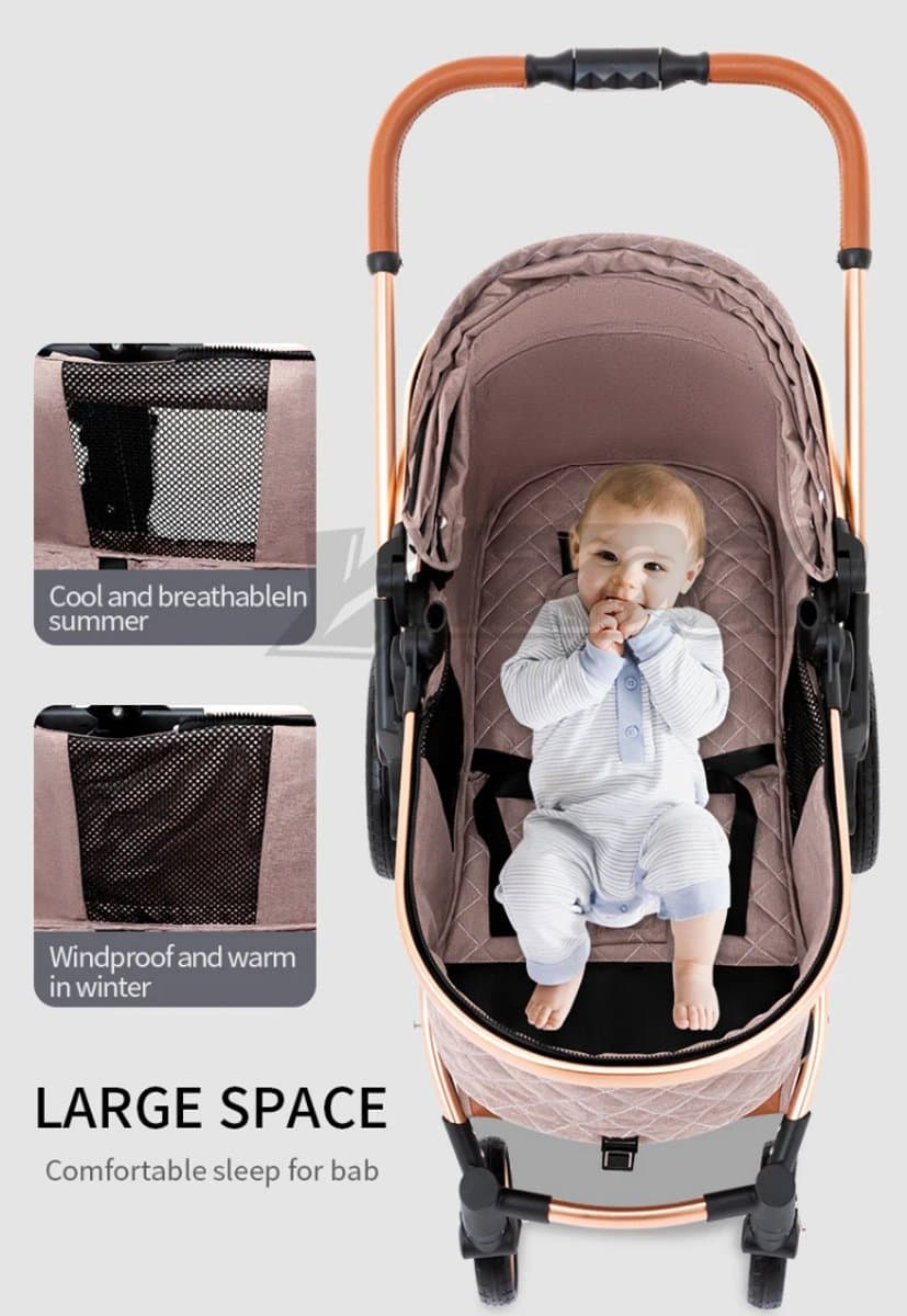 Luxe Multifunctionele 3-in-1 Combi Kinderwagen – Kwalitatieve Buggy – Opklapbare Wandelwagen – Khaki – Incl. Autostoel thumbnail 7