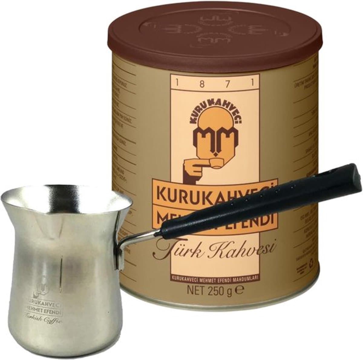 250 g Kurukahveci Mehmet Efendi Turkse Koffie + Cadeaupakket met Cezve - 250 gr Kurukahveci Mehmet Efendi Türk Kahvesi + Cezveli Hediye paketi - 250 g Kurukahveci Mehmet Efendi Turkish Coffee + Gift package with Cezve thumbnail 6