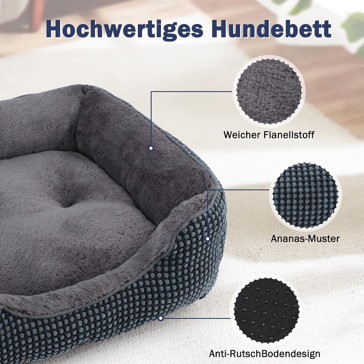 PromoHome XXL Zacht en Groot Formaat Hondenbed - Wasbaar Antislip Comfortabel Huisdierbed met Verhoogde Randen voor Grote Honden en Katten - Donkerblauw thumbnail 3