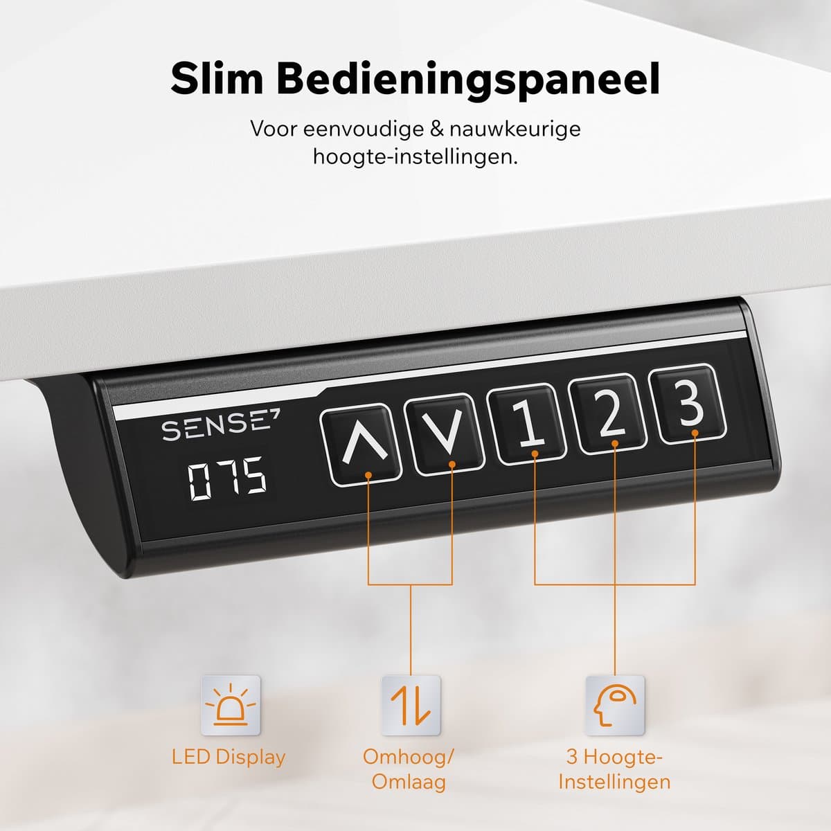 SENSE7 NOJO LIGHT - Zit Sta Bureau - 140 cm x 70 cm - Elektrisch bureau - Verstelbare bureau - Elektrische Hoogteverstelling - Hoogte 72-118 cm - Intelligent Bedieningspaneel - Wit thumbnail 8