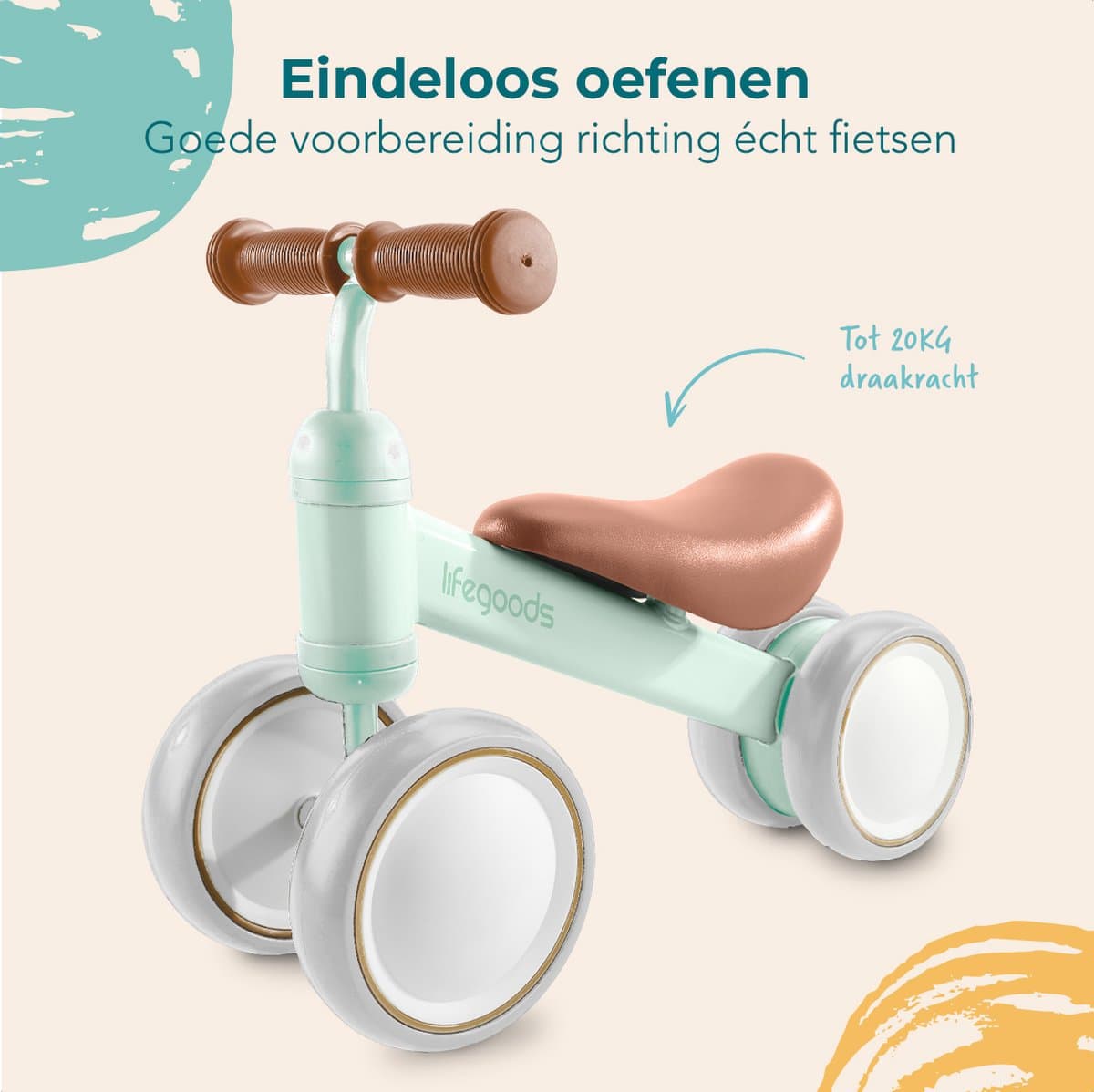LifeGoods Loopfiets - Speelgoed Vanaf 1 jaar - Kinderstep - Loopfietsje - Pastelgroen thumbnail 6