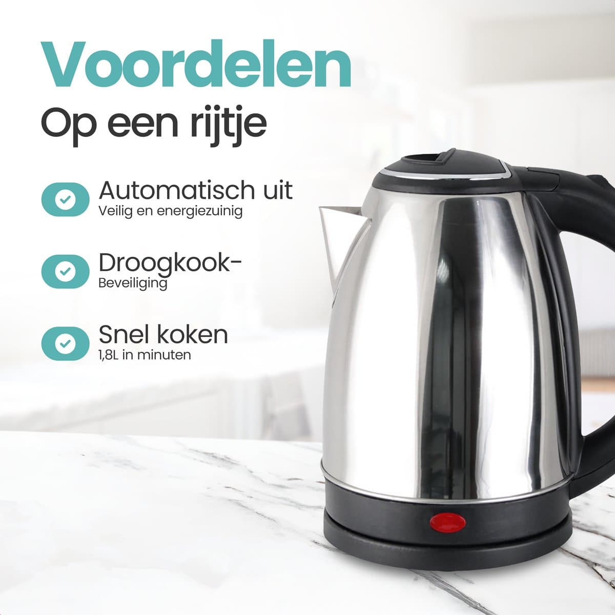 Golermo RVS Waterkoker 1.8L – 1850W Snel & Veilig thumbnail 2