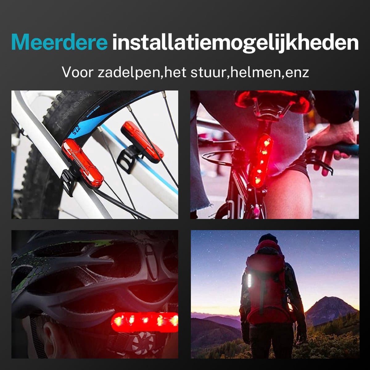 TRANSNECT® - Fietsverlichting LED set - Fietslampjes voor en achter licht - 6 lichtstanden - USB oplaadbaar - Draagbaar - Waterdicht thumbnail 7