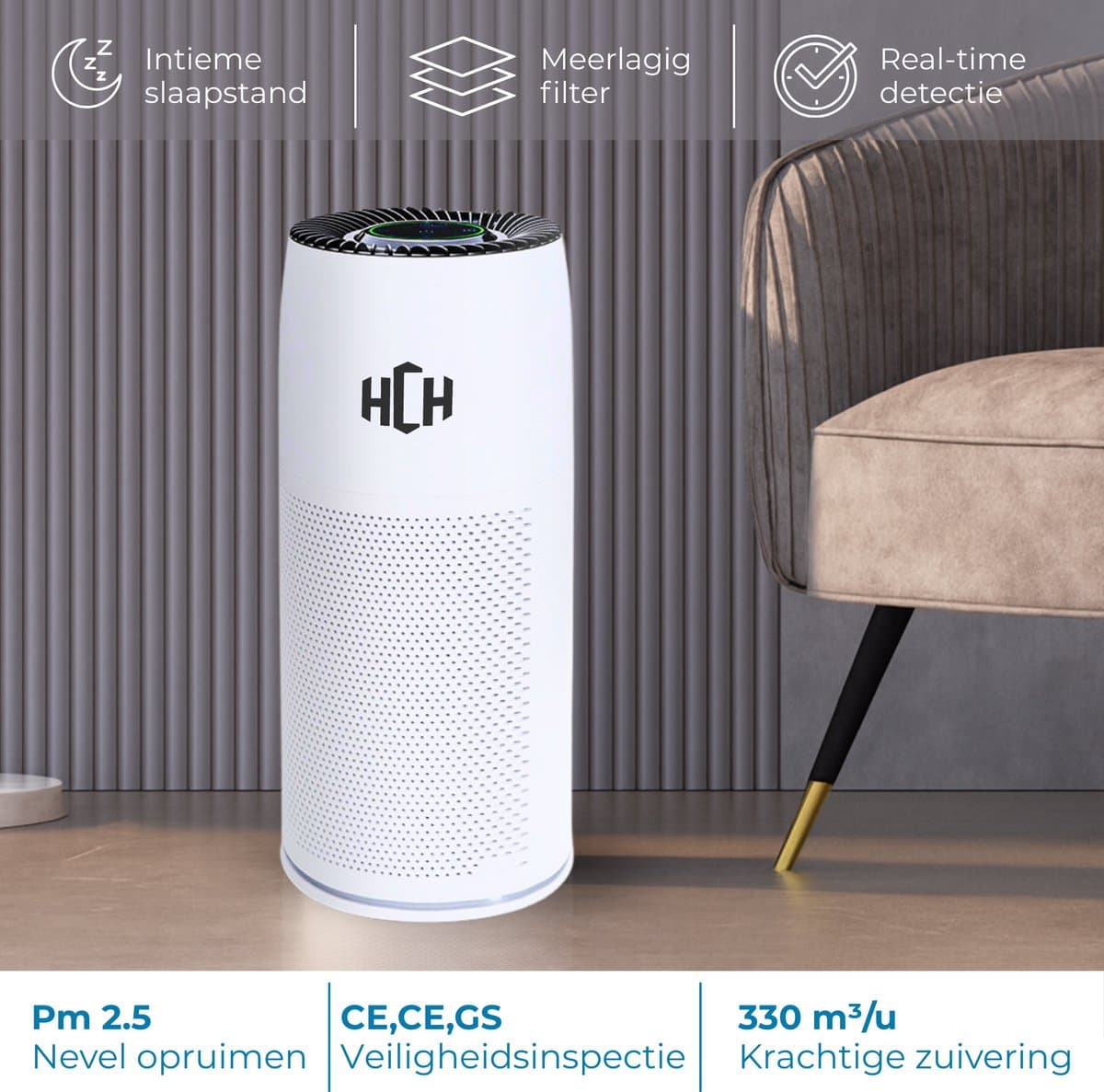 HCH Luchtreiniger - Air Balance - Air Purifier - HEPA filter - Werkt tegen huisstofmijt, hooikoorts, allergie en stof - 3 standen + slaapstand en automatische stand - Luchtkwaliteit indicator - 500 m² - CADR 300 m³/h - Stil, 20 db thumbnail 7
