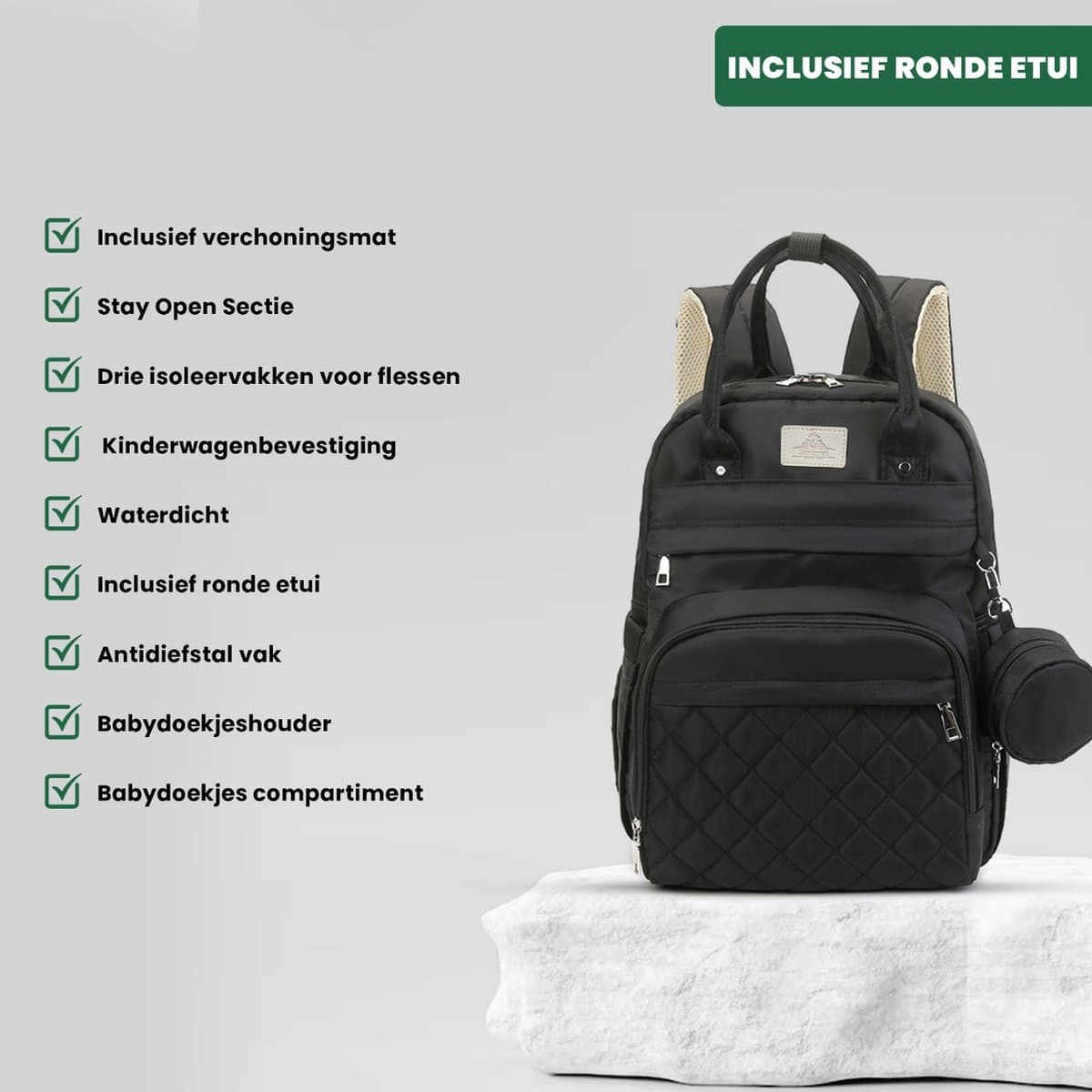 Luxegoed® Luiertas Rugzak met Verschoonmatje - Luiertassen - Rugtas - Zwart - Inclusief – Buggy /kinderwagenhaken, spenenetui en Isoleervak – Complete Set thumbnail 4