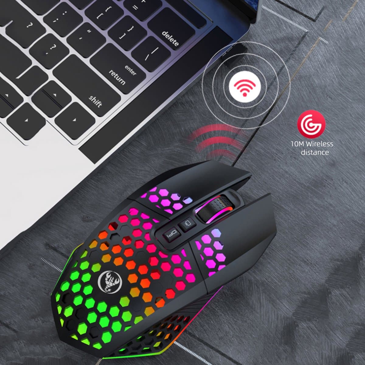 HXSJ T500 Draadloze Gaming Muis - Ultra licht - RGB Verlichting - Licht zwart thumbnail 4