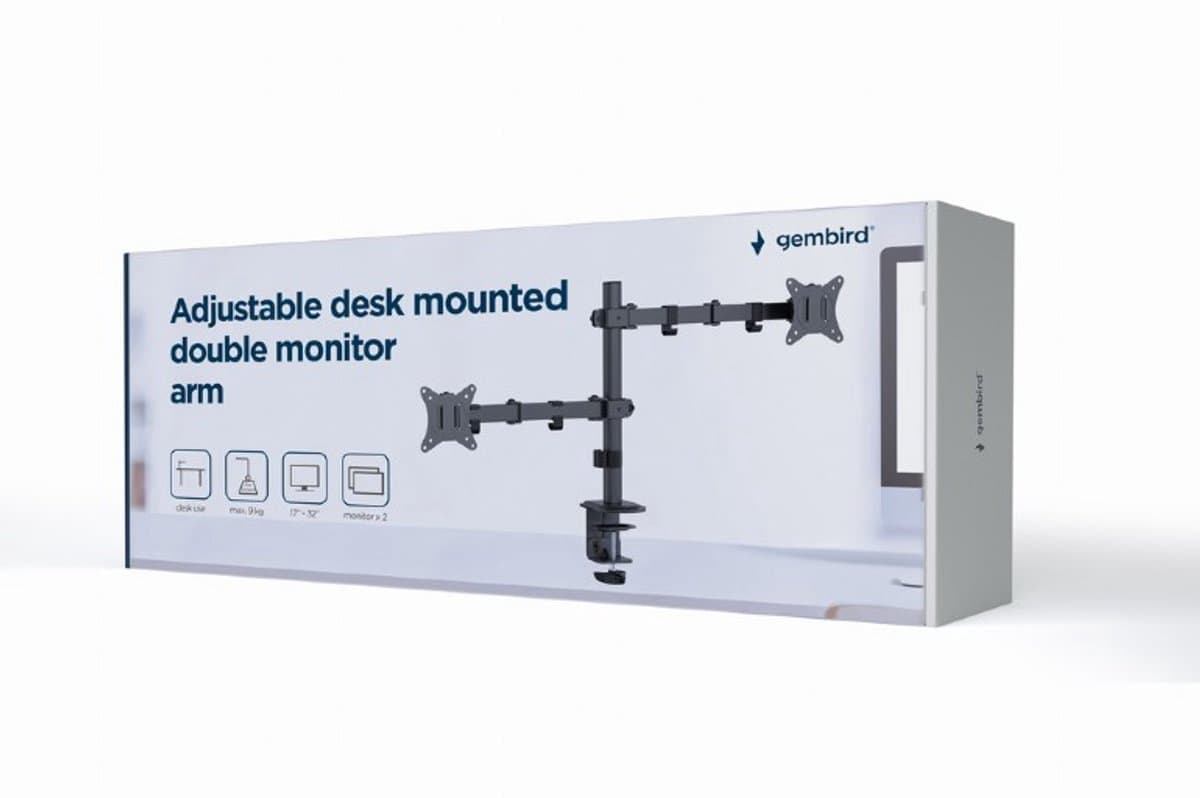 Gembird Bureau Monitorarm voor Dubbele Monitoren, 17–32 Inch, Tot 9 kg per Monitor, Rotatie, Kanteling & Zwenking, VESA-compatibel, Ingebouwd Kabelbeheer, Zwart thumbnail 7