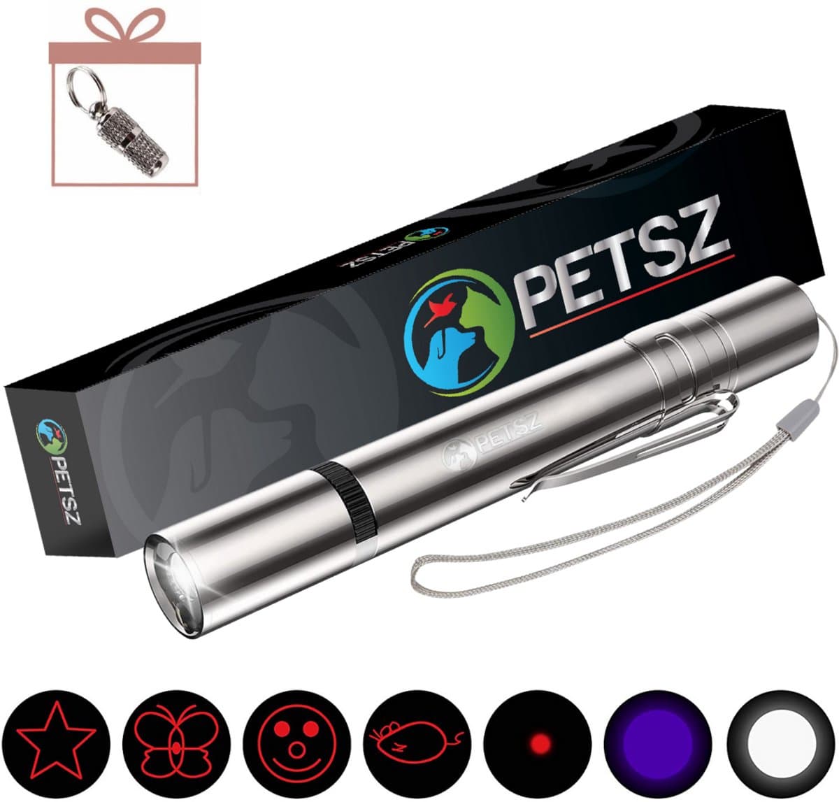 PETSZ Laserpen met 7 functies - Kattenspeeltjes - Kat - Laser - Kattenspeelgoed - RVS Opbergblikje