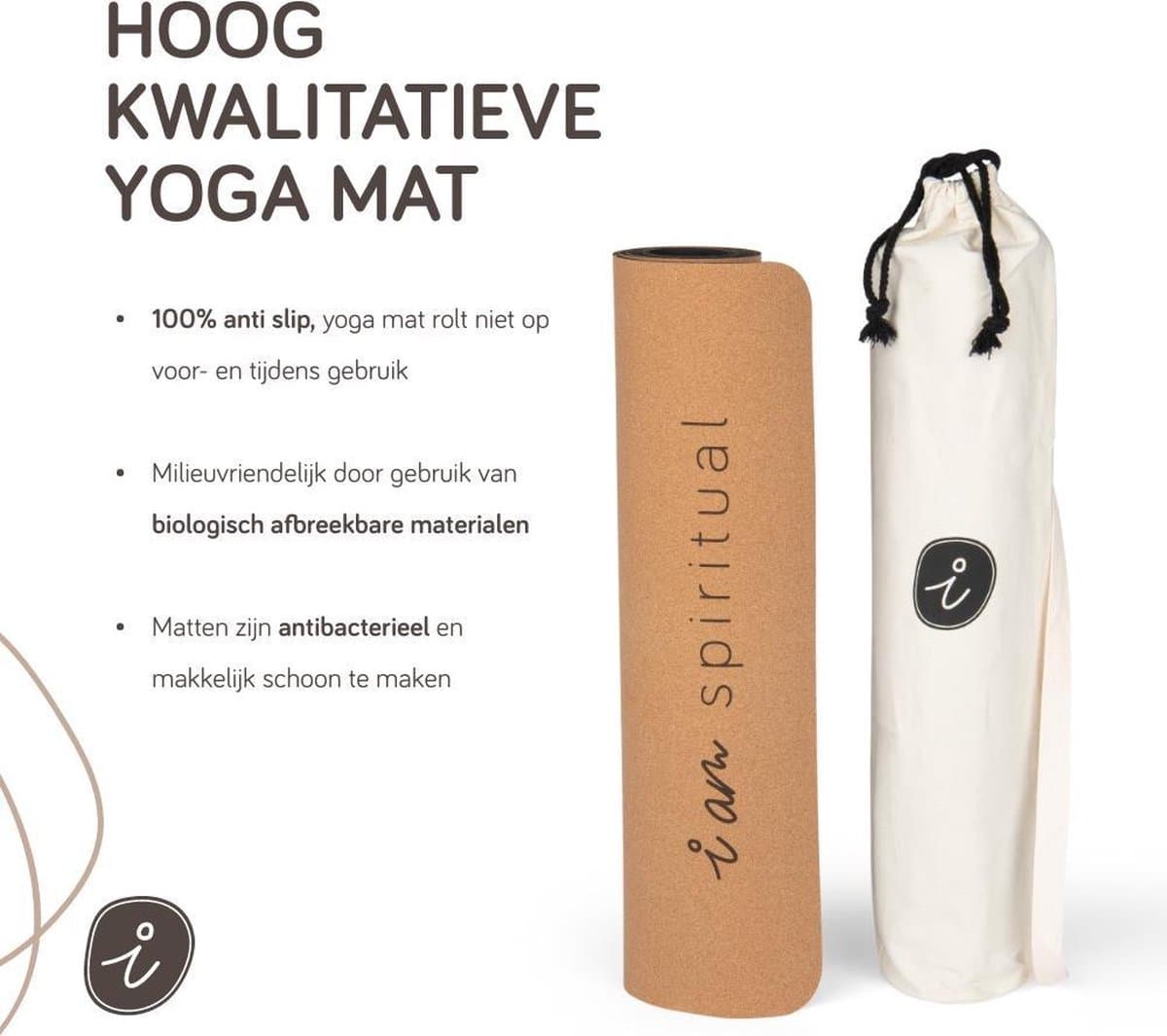 I AM Spiritual Yoga Mat Kurk - 4mm Extra Dik Antislip thumbnail 5