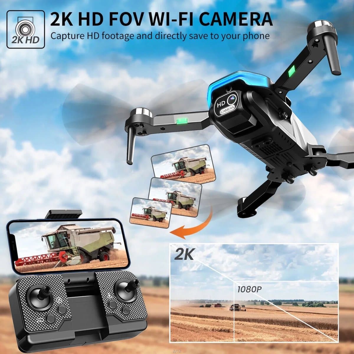 Drone H27 - HD live draaibaar Camera - Brushless Motor - Hovermode - Opvouwbaar quadcopter incl. tas thumbnail 6