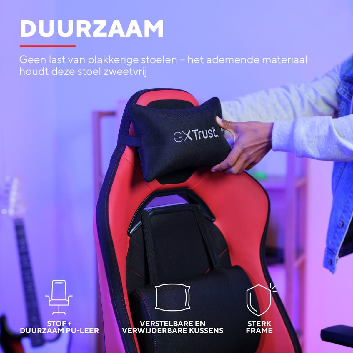 Trust GXT 714R Ruya - Gaming Stoel - Gamingstoel - Bureaustoel - Verstelbaar - Gamestoel - Gaming Chair - Rood thumbnail 3