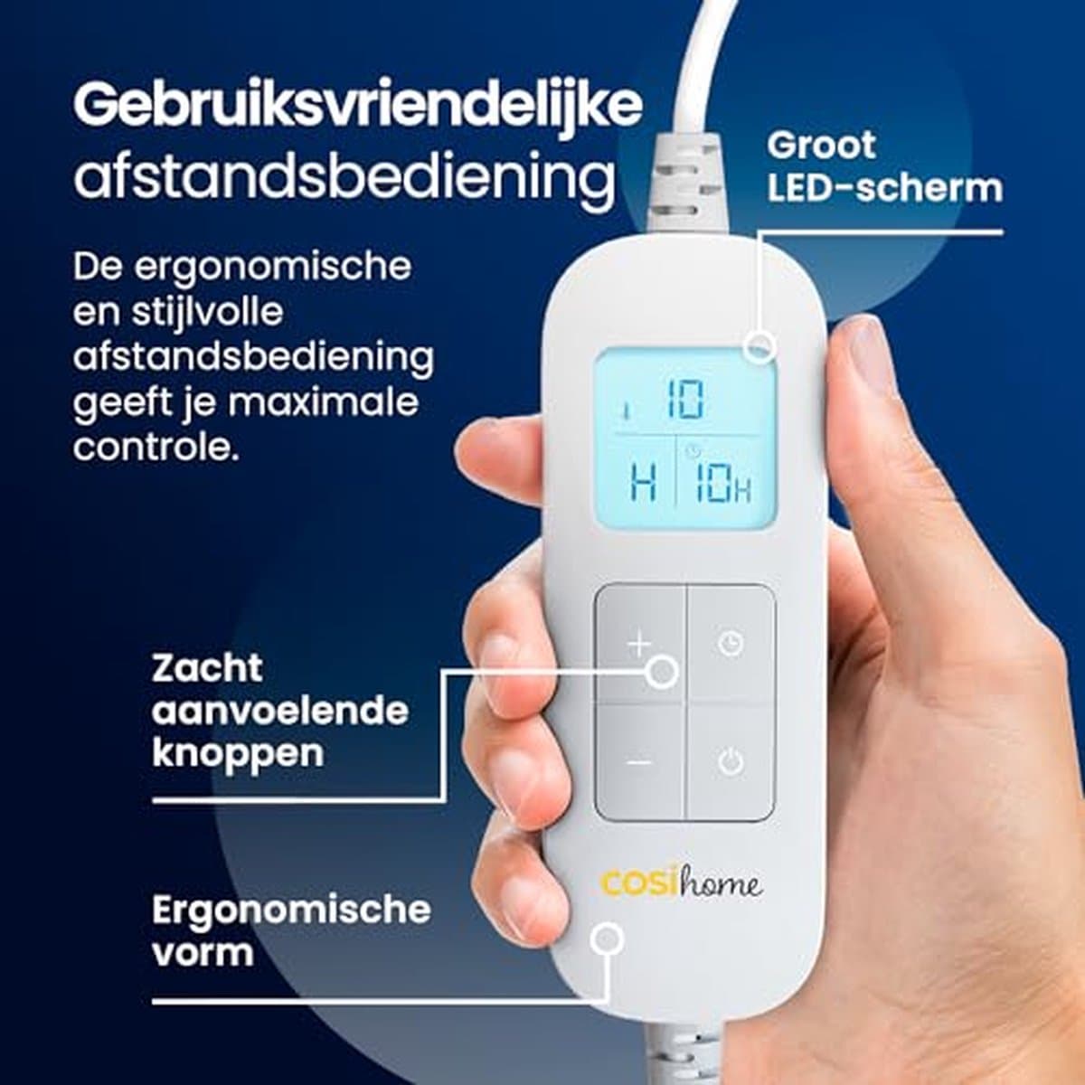 Cosi Home – Elektrische Deken – Luxe Fleece en Sherpa Wol - 180 x 130 cm - Warmtedeken met 10 Warmtestanden, 10-Uurs Timer en Oververhittingsbeveiliging – Machinewasbaar – Blauw thumbnail 5