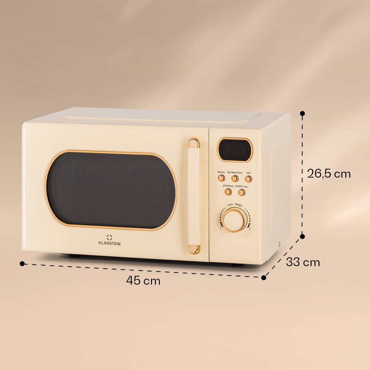 Klarstein Magnetron met Grill, 800 W, 20 Liter, 3-in-1 RVS Crème, Met Ontdooien en Pizzafunctie, Draaiplateau, Compact - voor Keuken - Bruin - Microwave Combimagnetron Microgolfoven Microwave Oven thumbnail 7