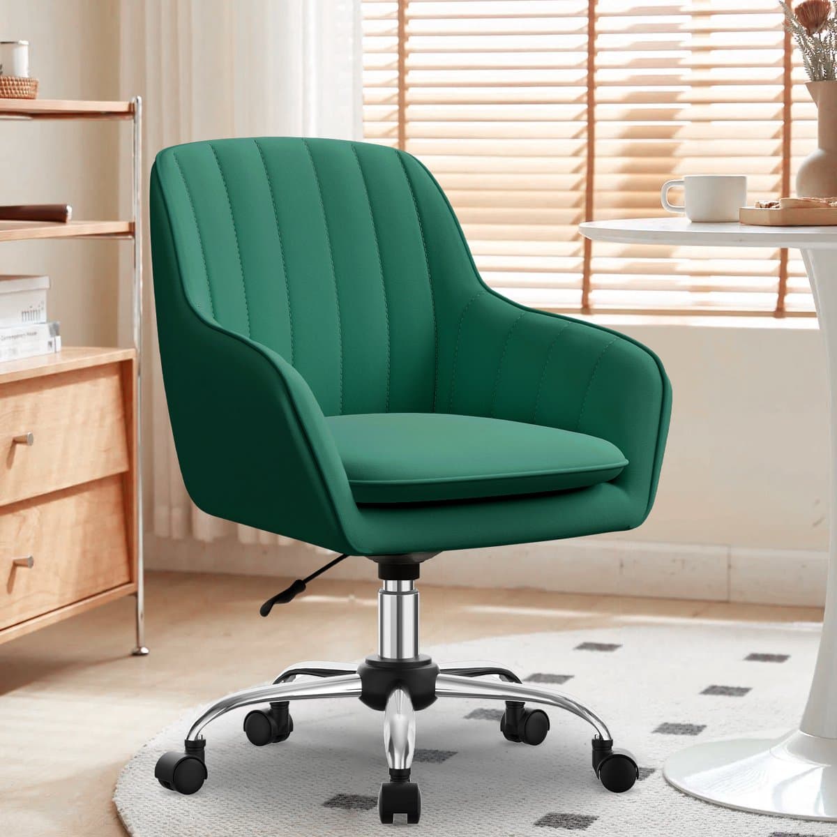 Hiaonyx Bureaustoel-Ergonomische bureaustoel-bureaustoelen voor volwassenen-Dubbel gelaagd zitkussen-360 graden draaibaar-Metalen onderstel-Donkergroen thumbnail 8