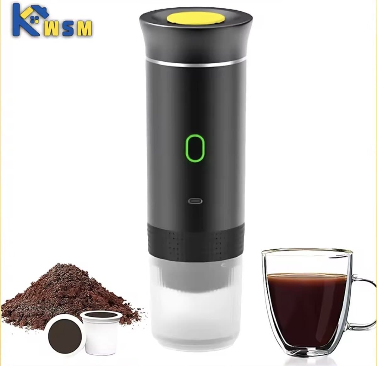Draagbaar Koffiezetapparaat voor Onderweg - Draadloos voor in de Auto - 12 Volt - Espresso - Nespresso - Dolce Gusto - Capsule Koffie - Gemalen Koffie - Cups - Oplaadbaar - Draagbare Koffiemachine - Zwart thumbnail 4
