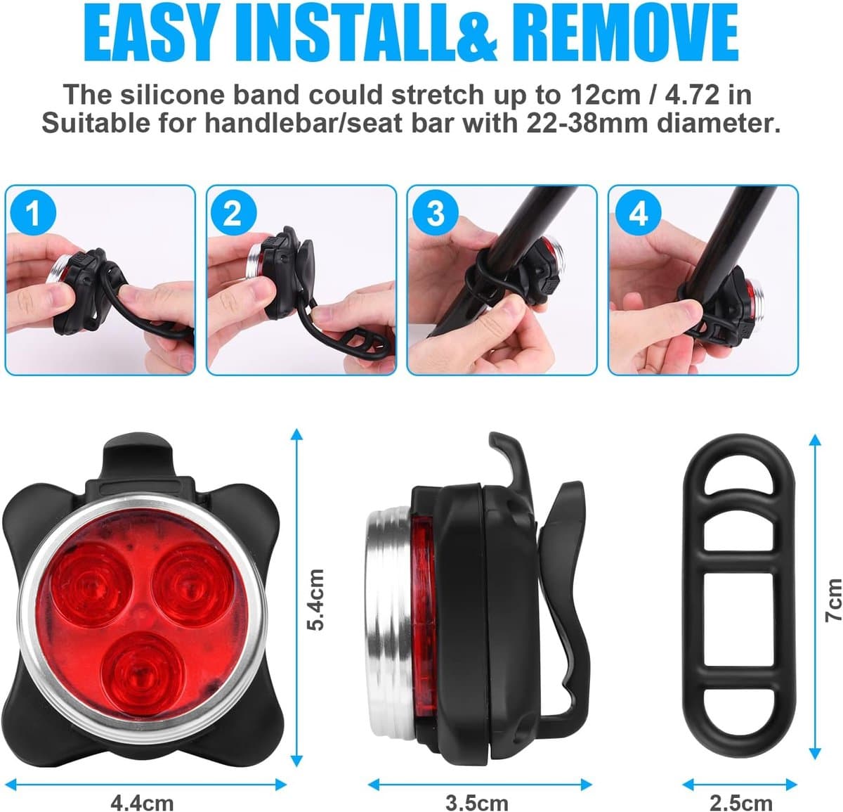 Fietsverlichting LED set - Voorlicht / Achterlicht - Fiets Koplamp - LED Fietslampjes Rood en Wit - Waterdicht - USB-C Oplaadbaar thumbnail 5