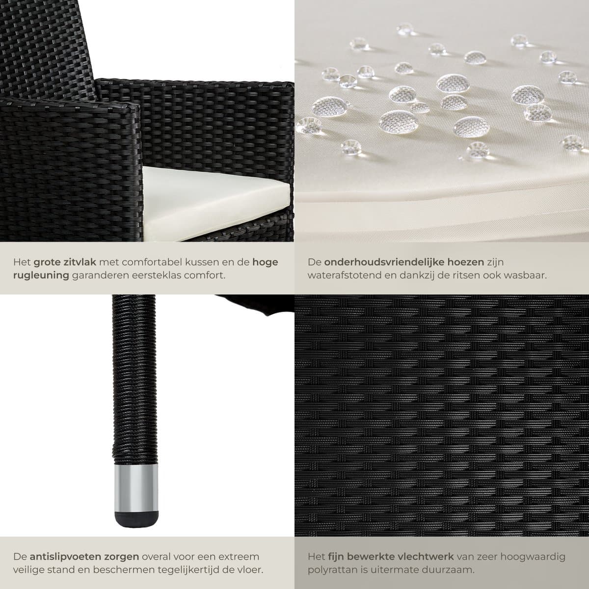 tectake® - Wicker tuinstoelen - Set van 2 - UV-bestendig - Stalen frame - Regenbestendige afneembare hoezen in 2 twee kleuren - Voor terras of balkon - zwart thumbnail 5