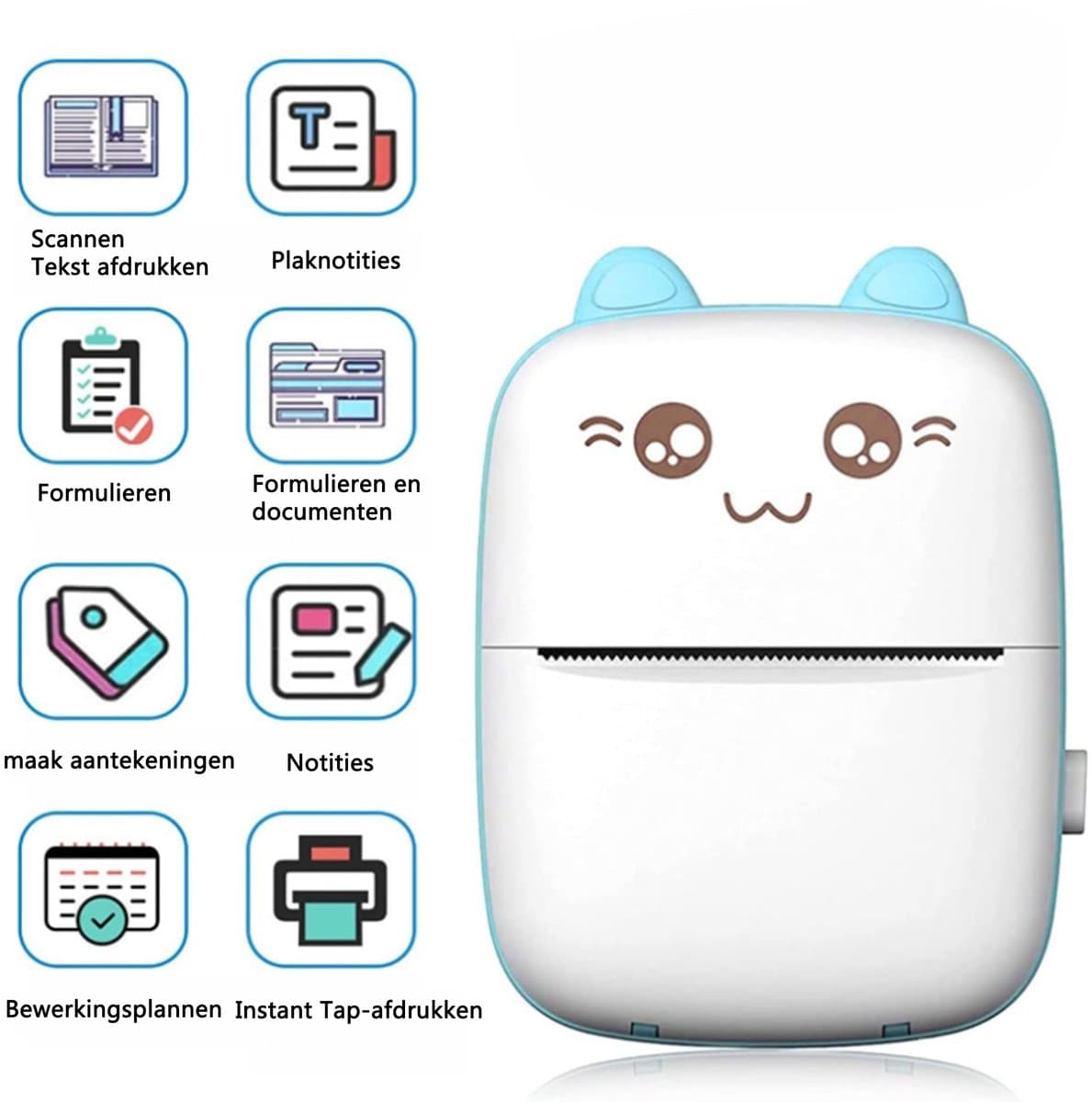 NAXSIR Draadloze Bluetooth Thermische Miniprinter - Multifunctioneel met 5 * Printerpapier en 5 Kleurrijke Pennetjes - Ideaal voor Foto's, Lijsten & Ontvangstbewijzen-blauw thumbnail 3