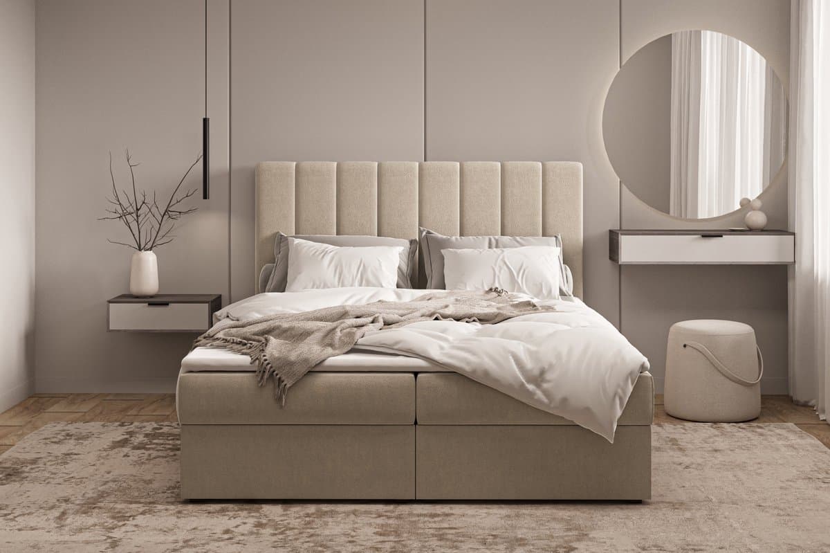 InspireME Boxspring Bed 01 - Bed - Comfortabel topmatras - Met hoofdeindeTot 300KG - Opbergruimte - 180x200 - Trinity 2 - Beige thumbnail 4
