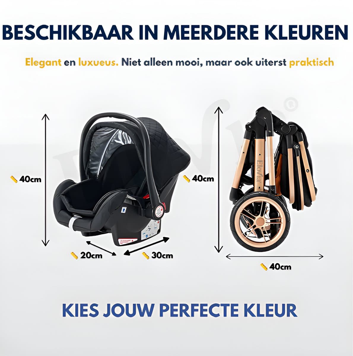Kinderwagen 3 in 1 Grijs - incl. Àutostoel - 0-25kg - Luiertas- XXL - Buggy 3in1 - Verstelbare duwstang - Opvouwbaar - Wandelwagen - XXL zonnekap - Rubberen wielen - Reiswieg- 8 cadeaus- Elovia thumbnail 3