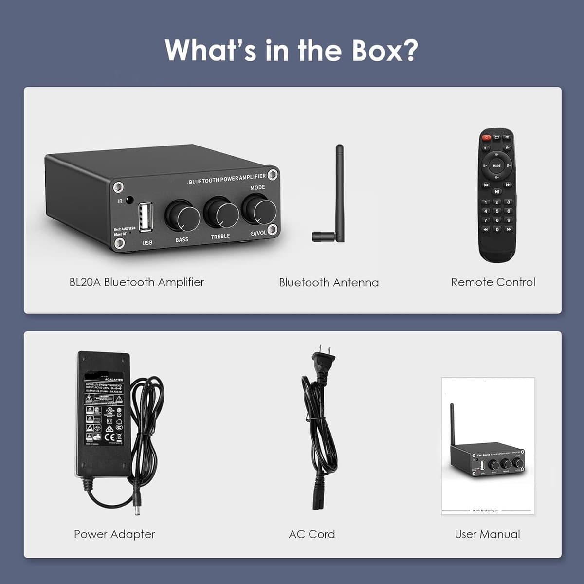 Mini Versterker - Versterker HiFi - voor Passieve Luidsprekers - met Treble - Bass Controle - Bluetooth 5.0 - AUX - U-Schijf - 200W - 92dB - 11.99 x 8.99 x 3 cm - Zwart thumbnail 5