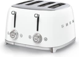 Productfoto van SMEG TSF03WHEU Broodrooster - 4 Sneden - 4 Brede Sleuven - 2000W - 6 Bruiningsstanden - Ontdooifunctie, Opwarmfunctie & Bagelfunctie - '50s Style - Wit