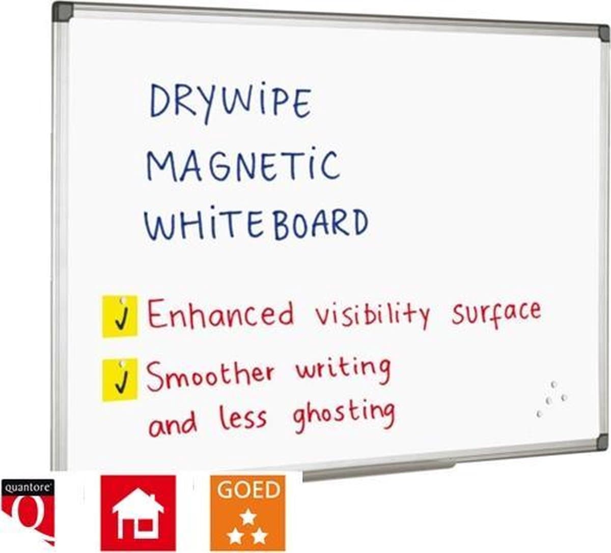 Whiteboard 120x90cm magnetisch. incl. 4x whiteboardstift, whiteboardborstel, whiteboardreinigingsvloeistof, afleggoot en ophangsysteem - afbeelding 1