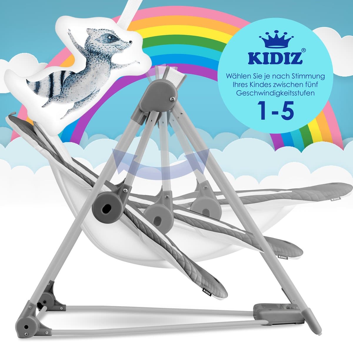 KIDIZ® Wipstoel Baby Elektrisch Babyschommel tot max 9kg - Schommelstoel voor Baby Swing met Speelboog en 5 schommelsnelheden - Antraciet thumbnail 3