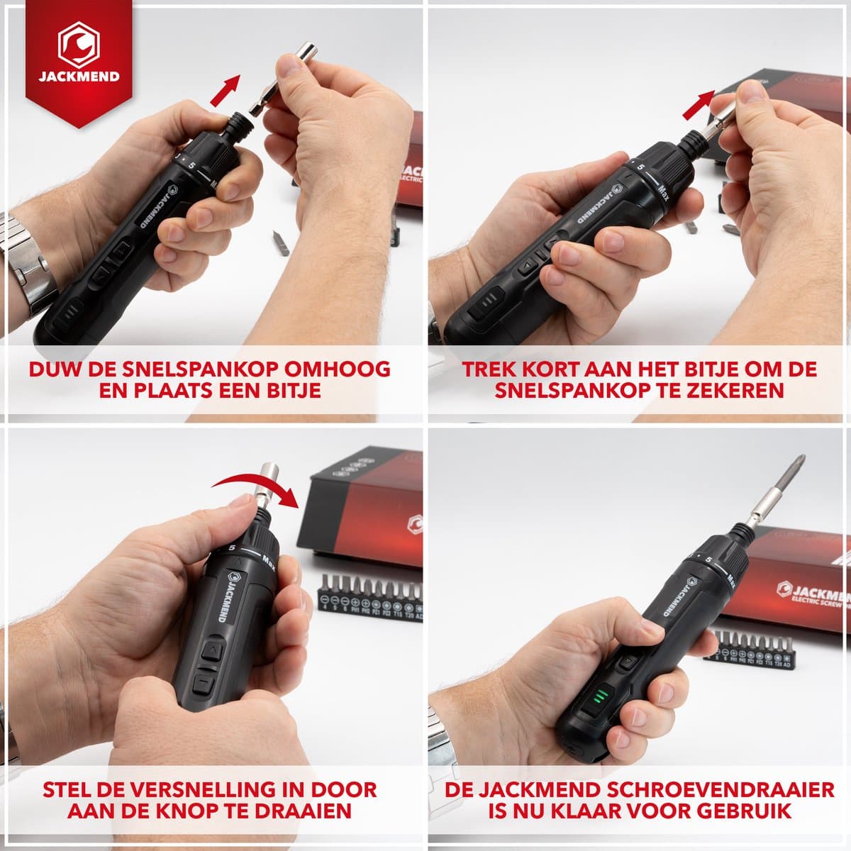 JACKMEND Accu Schroefmachine Inclusief 13-Delige Bit Set en 3.6V Lithium-Ion-Accu - Elektrische Schroevendraaier - USB-C Oplaadbaar Boormachine - 360RPM Motor - Zwart thumbnail 5