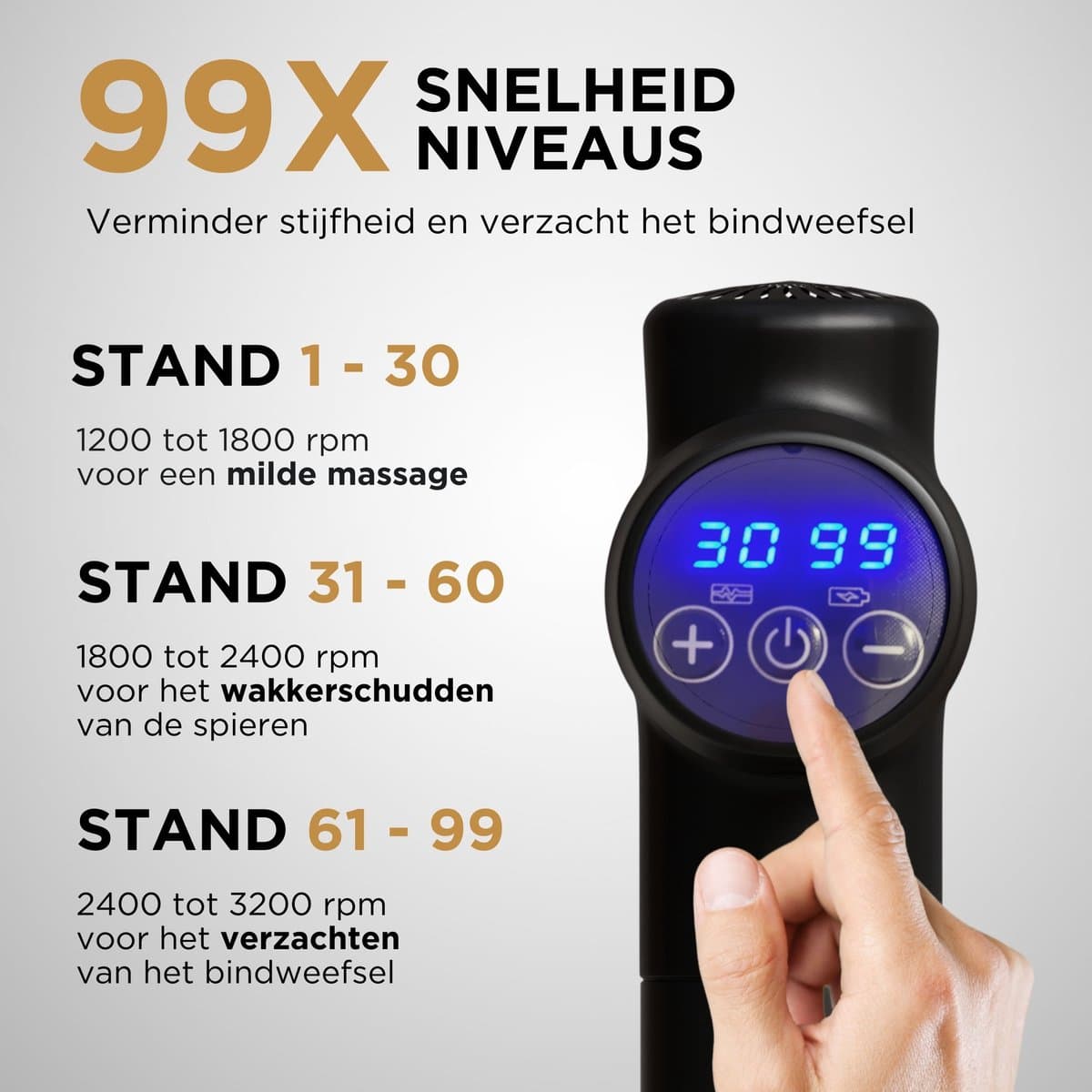 MusclePro Prime 12V massage gun: 99 standen, 8 mondstukken, koffer thumbnail 6