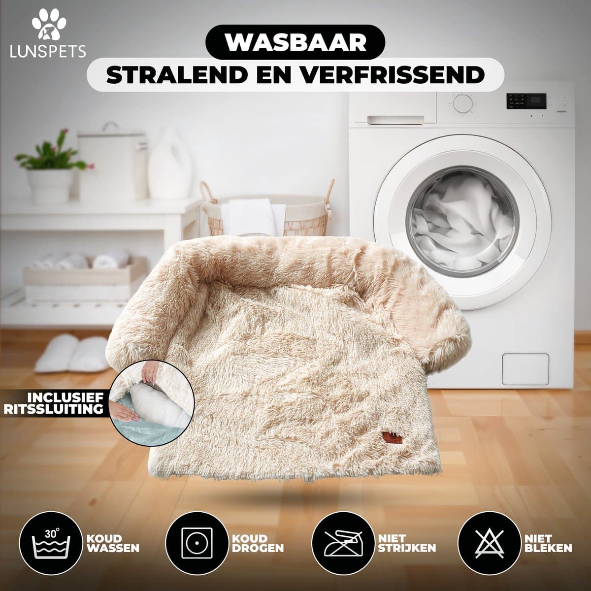 Lunspets - Hondendeken bank - Hondenmand - Hondenkussen - Afritsbaar - Wasbaar - Beige - 115 cm thumbnail 5