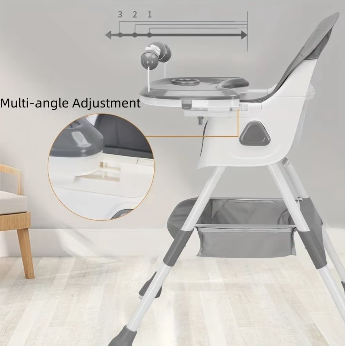 Kinderstoel - Babystoel - Baby stoel - Baby eetstoel - babystoel voor aan tafel - Opvouwbaar - Verstelbaar - Met speelboog - Khaki/Beige thumbnail 5