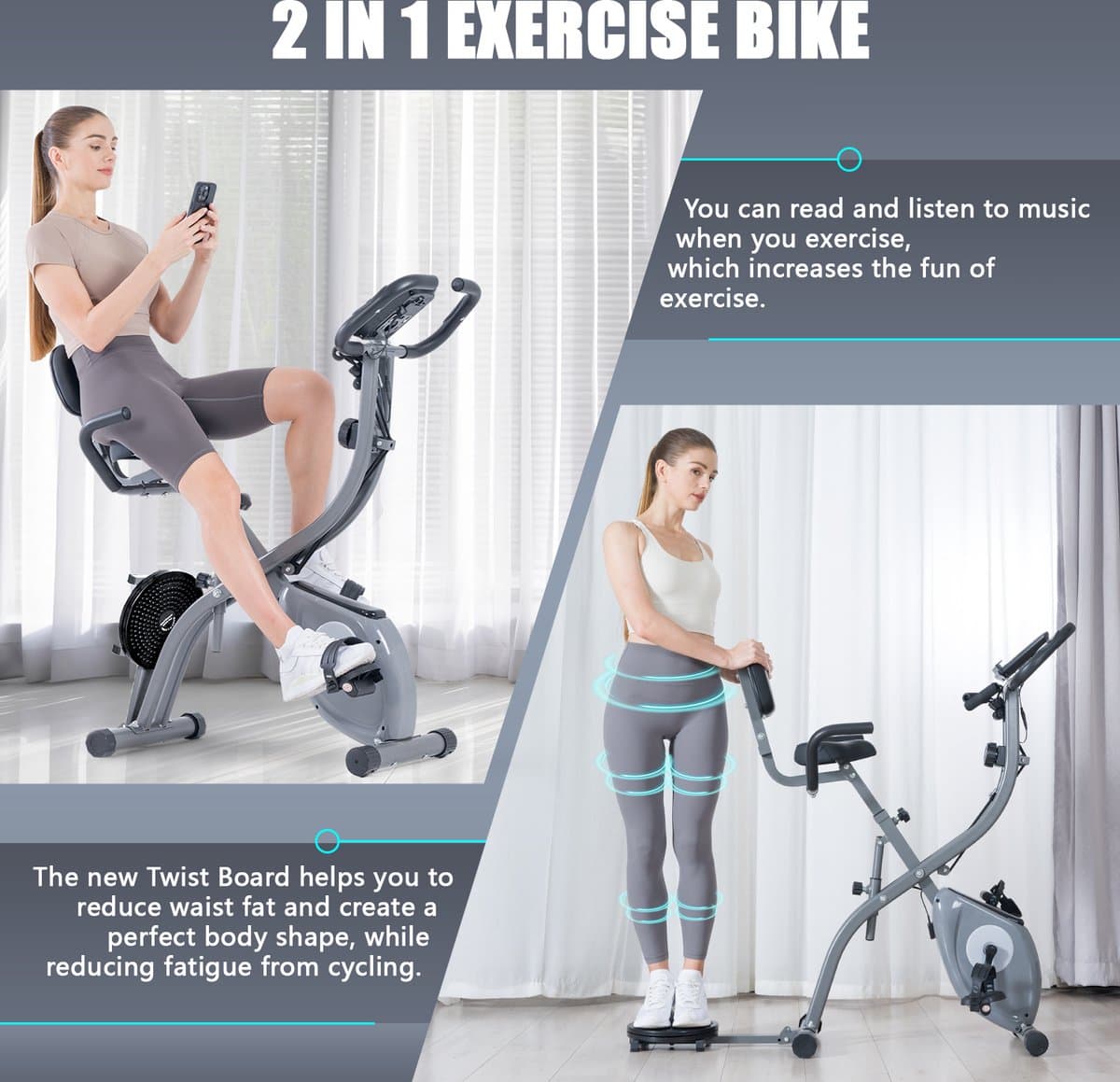 Opvouwbare hometrainer met APP - hometrainer - 10 magnetische weerstandsniveaus voor cardiofitness - verstelbare zitting thumbnail 2